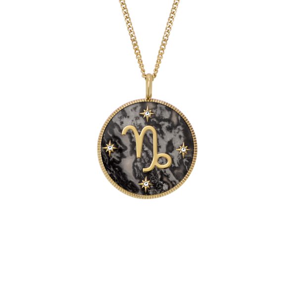Fossil Capricorn Sutton Zodiac Gold-Tone Stainless Steel Gray Hematite Pendant Necklace - Preorder