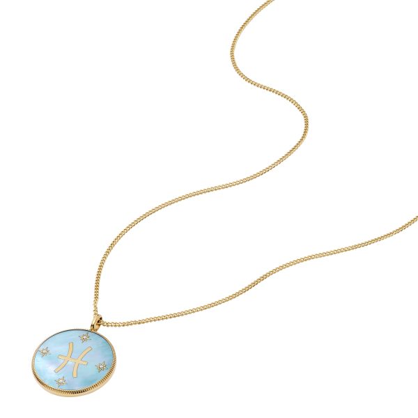 Fossil Pisces Sutton Zodiac Gold-Tone Stainless Steel Green Mother-of-Pearl Pendant Necklace - Preorder