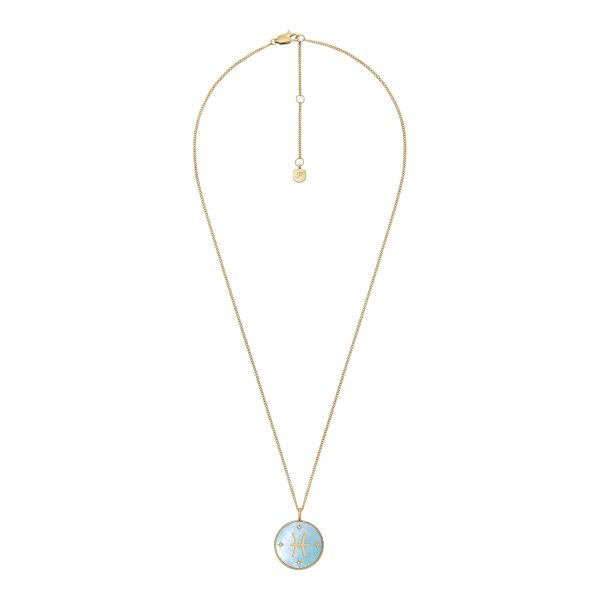 Fossil Pisces Sutton Zodiac Gold-Tone Stainless Steel Green Mother-of-Pearl Pendant Necklace - Preorder