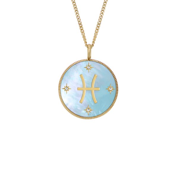 Fossil Pisces Sutton Zodiac Gold-Tone Stainless Steel Green Mother-of-Pearl Pendant Necklace - Preorder