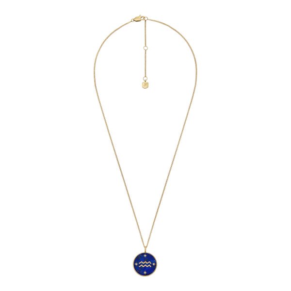 Fossil Aquarius Sutton Zodiac Gold-Tone Stainless Steel Blue Lapis Pendant Necklace - Preorder