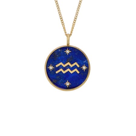 Fossil Aquarius Sutton Zodiac Gold-Tone Stainless Steel Blue Lapis Pendant Necklace - Preorder