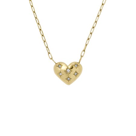 Fossil Sadie All My Love Gold-Tone Stainless Steel Heart Pendant Necklace - Preorder
