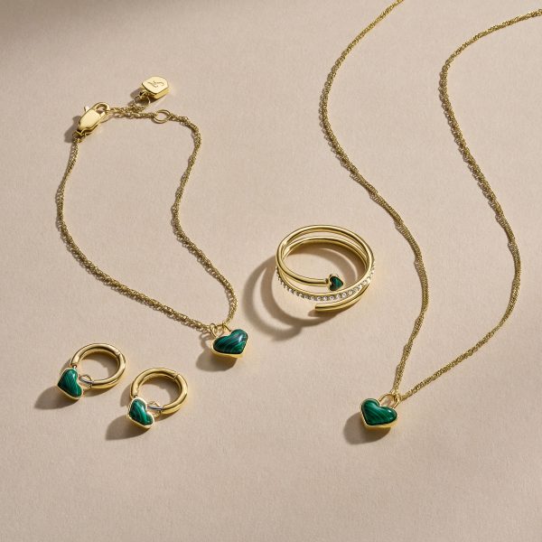 Fossil Sutton Modern Meadows Reconstituted Malachite Heart Hoop Earrings - Preorder