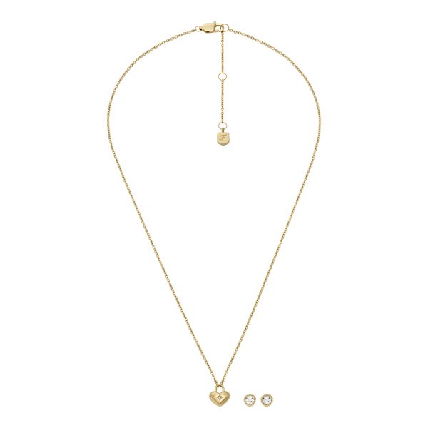 Fossil Sadie Gold-Tone Stainless Steel Heart Necklace and Earrings Gift Set - Preorder