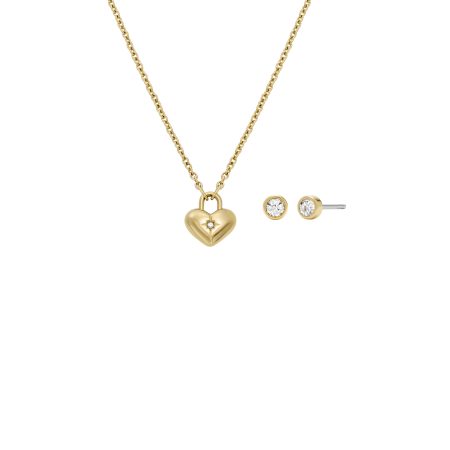 Fossil Sadie Gold-Tone Stainless Steel Heart Necklace and Earrings Gift Set - Preorder
