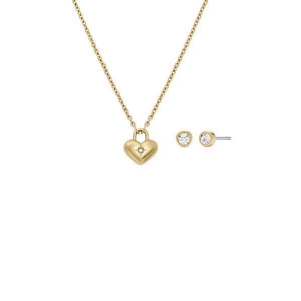 Fossil Sadie Gold-Tone Stainless Steel Heart Necklace and Earrings Gift Set - Preorder