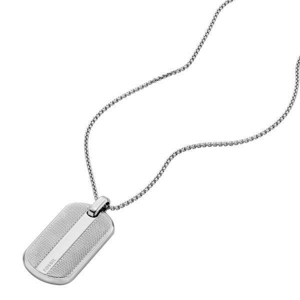 Fossil Machine Knurled Texture Stainless Steel Dog Tag Necklace - Preorder