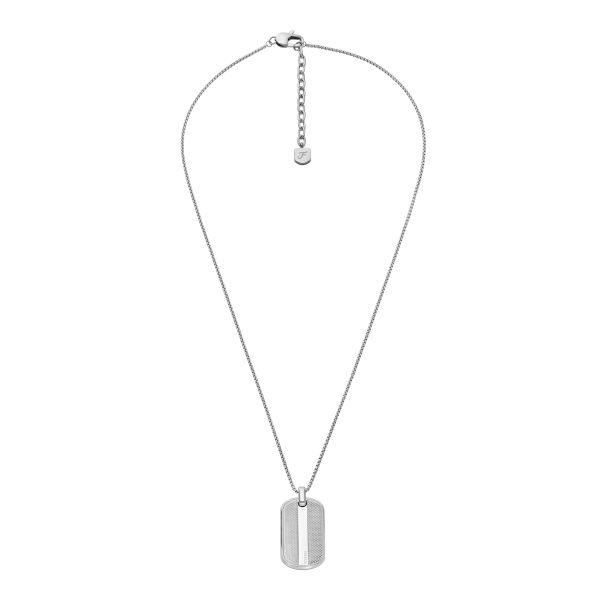 Fossil Machine Knurled Texture Stainless Steel Dog Tag Necklace - Preorder
