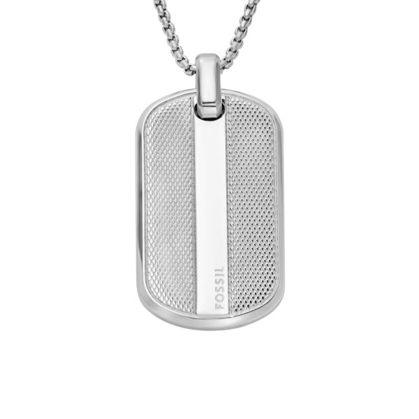 Fossil Machine Knurled Texture Stainless Steel Dog Tag Necklace - Preorder