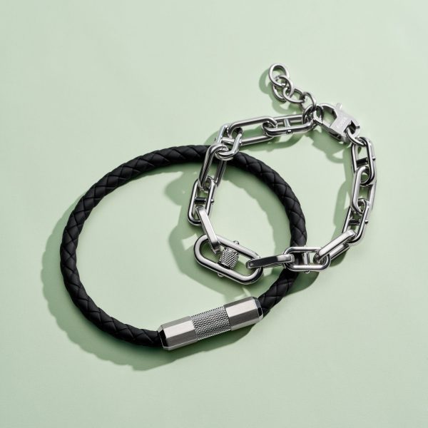 Fossil Machine Knurled Texture Black Silicone Station Bracelet - Preorder