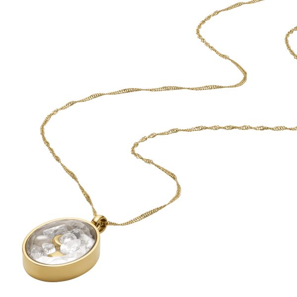 Fossil Sutton Shaky Glitz Gold-Tone Stainless Steel Moon and Star Pendant Necklace - Preorder