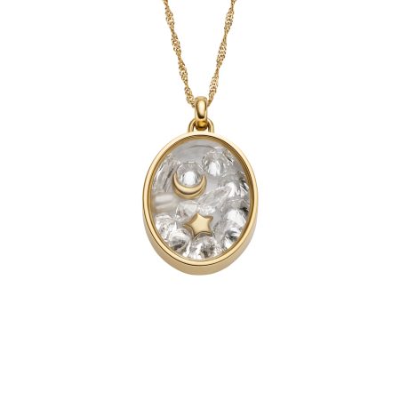 Fossil Sutton Shaky Glitz Gold-Tone Stainless Steel Moon and Star Pendant Necklace - Preorder