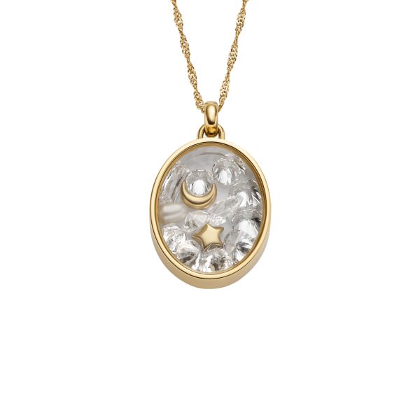 Fossil Sutton Shaky Glitz Gold-Tone Stainless Steel Moon and Star Pendant Necklace - Preorder