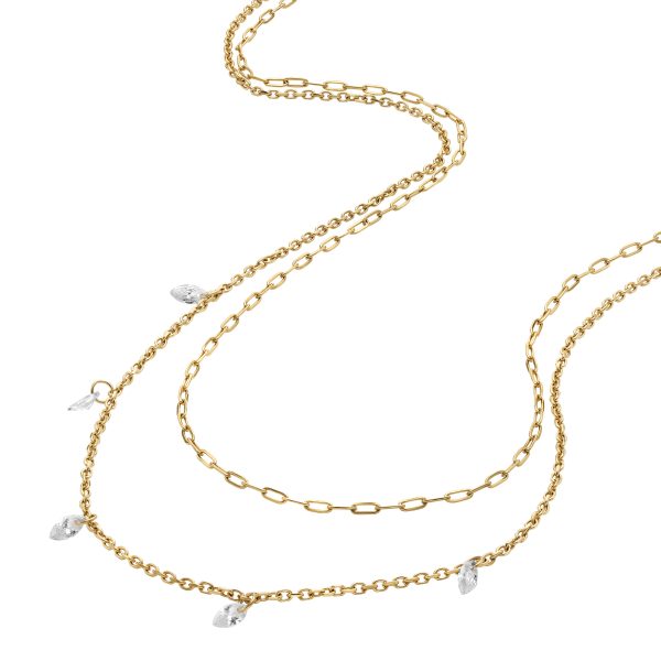 Fossil Ellis Shaky Glitz Gold-Tone Stainless Steel Multi-Strand Necklace - Preorder