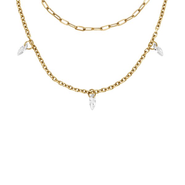 Fossil Ellis Shaky Glitz Gold-Tone Stainless Steel Multi-Strand Necklace - Preorder