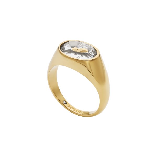 Fossil Sutton Shaky Glitz Gold-Tone Stainless Steel Moon and Star Signet Ring - Preorder