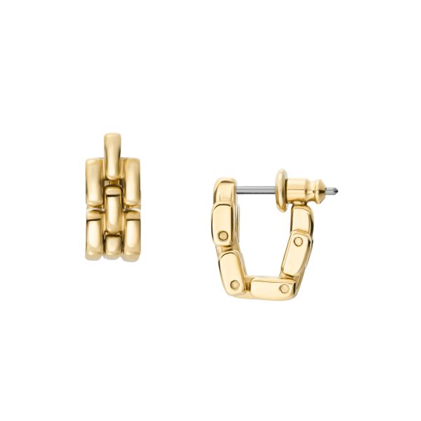 Fossil Arden Watch Links Gold-Tone Stainless Steel Front to Back Earrings - Preorder