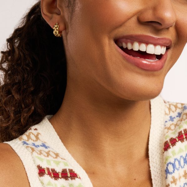 Fossil Arden Watch Links Gold-Tone Stainless Steel Front to Back Earrings - Preorder