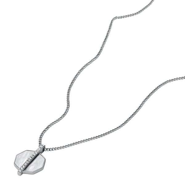 Fossil Merrit Timeless Mother Of Pearl Silver-Tone Stainless Steel Pendant Necklace - Preorder
