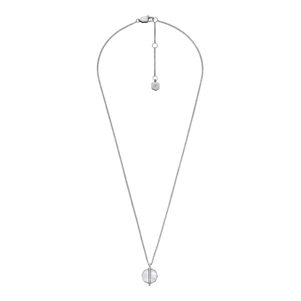 Fossil Merrit Timeless Mother Of Pearl Silver-Tone Stainless Steel Pendant Necklace - Preorder