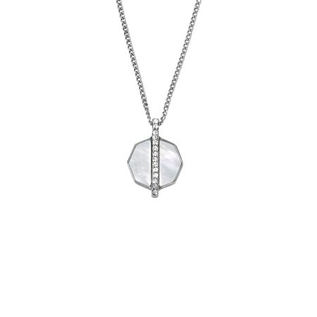 Fossil Merrit Timeless Mother Of Pearl Silver-Tone Stainless Steel Pendant Necklace - Preorder