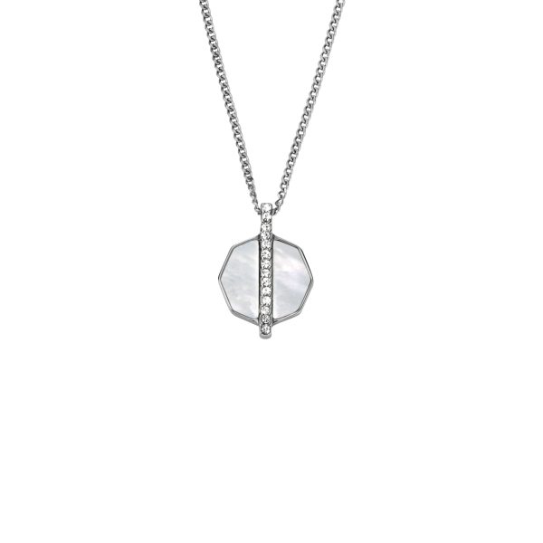 Fossil Merrit Timeless Mother Of Pearl Silver-Tone Stainless Steel Pendant Necklace - Preorder