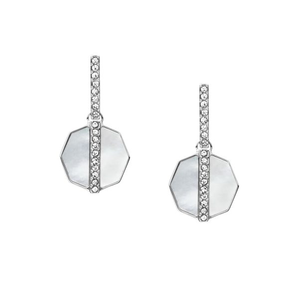 Fossil Merrit Timeless Mother Of Pearl Silver-Tone Stainless Steel Drop Earrings - Preorder
