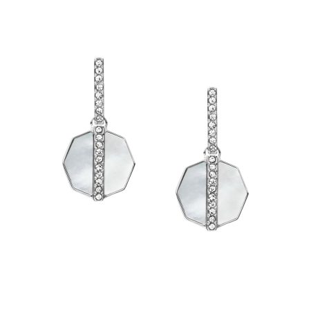 Fossil Merrit Timeless Mother Of Pearl Silver-Tone Stainless Steel Drop Earrings - Preorder