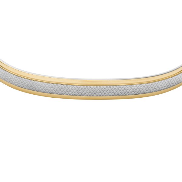 Fossil Machine Knurled Texture Two-Tone Stainless Steel Knurled Cuff Bracelet - Preorder