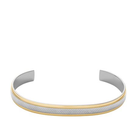 Fossil Machine Knurled Texture Two-Tone Stainless Steel Knurled Cuff Bracelet - Preorder