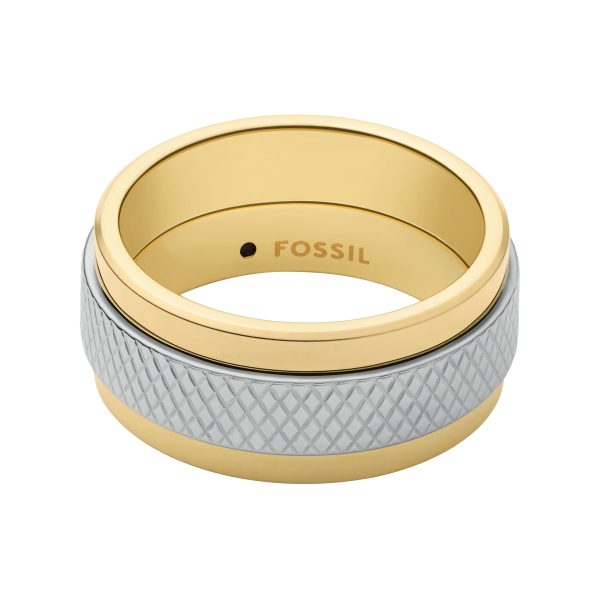Fossil Machine Knurled Texture Two-Tone Stainless Steel Knurled Band Ring - Preorder