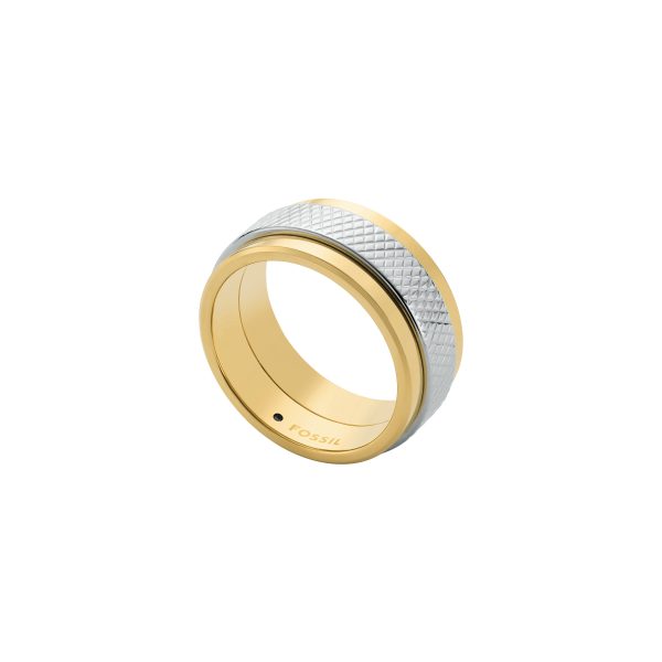 Fossil Machine Knurled Texture Two-Tone Stainless Steel Knurled Band Ring - Preorder