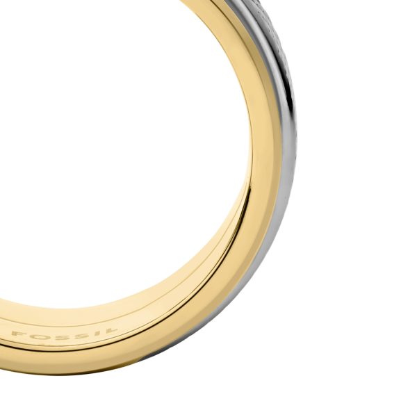 Fossil Machine Knurled Texture Two-Tone Stainless Steel Knurled Band Ring - Preorder