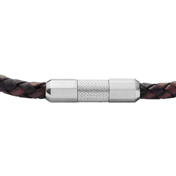 Fossil Machine Knurled Texture Leather and Stainless Steel Station Bracelet - Preorder