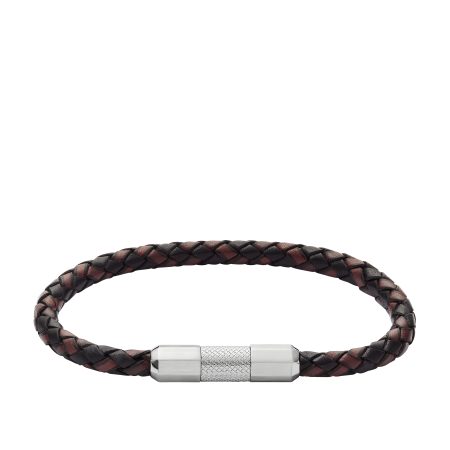 Fossil Machine Knurled Texture Leather and Stainless Steel Station Bracelet - Preorder