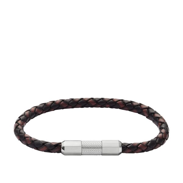 Fossil Machine Knurled Texture Leather and Stainless Steel Station Bracelet - Preorder