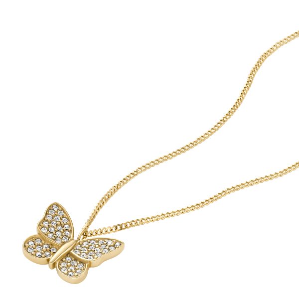 Fossil Sutton Pavé Butterfly Gold-Tone Stainless Steel Pendant Necklace - Preorder