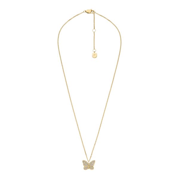 Fossil Sutton Pavé Butterfly Gold-Tone Stainless Steel Pendant Necklace - Preorder