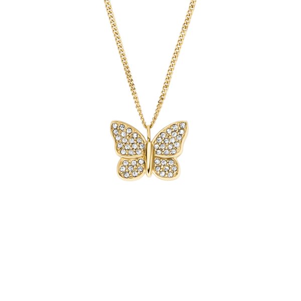 Fossil Sutton Pavé Butterfly Gold-Tone Stainless Steel Pendant Necklace - Preorder