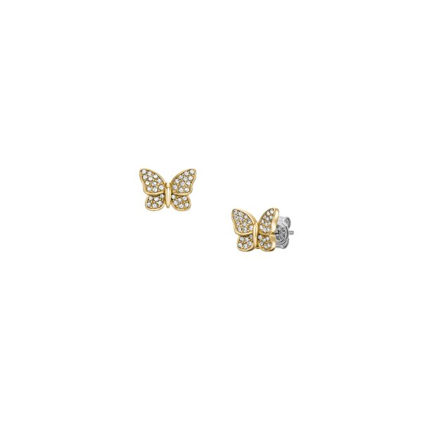 Fossil Sutton Pavé Butterfly Gold-Tone Stainless Steel Stud Earrings - Preorder