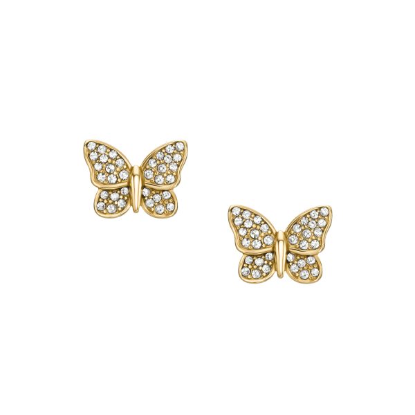 Fossil Sutton Pavé Butterfly Gold-Tone Stainless Steel Stud Earrings - Preorder