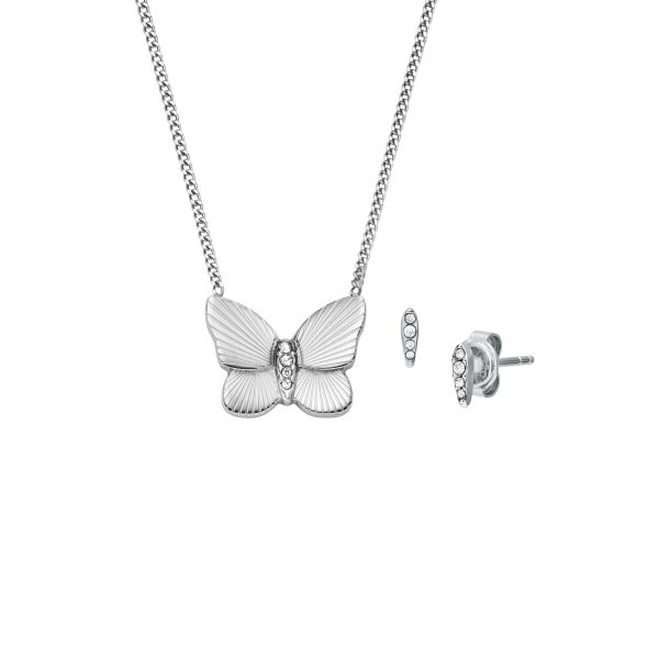 Fossil Sutton Stainless Steel Butterfly Necklace and Earrings Gift Set - Preorder