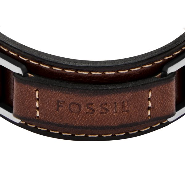 Fossil Machine Rugged Stainless Steel and Brown Padded Leather Strap Bracelet - Preorder
