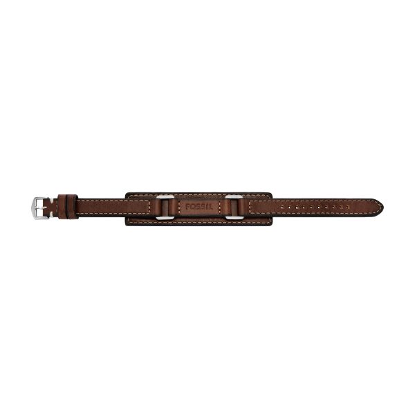 Fossil Machine Rugged Stainless Steel and Brown Padded Leather Strap Bracelet - Preorder
