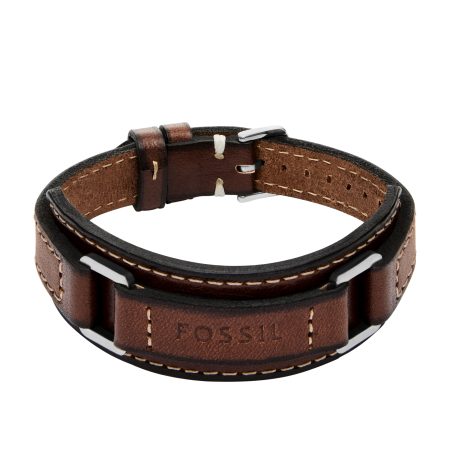Fossil Machine Rugged Stainless Steel and Brown Padded Leather Strap Bracelet - Preorder