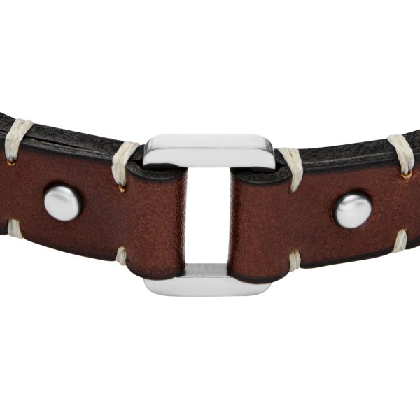 Fossil Machine Rugged Stainless Steel and Brown Leather Strap Bracelet - Preorder