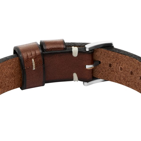 Fossil Machine Rugged Stainless Steel and Brown Leather Strap Bracelet - Preorder