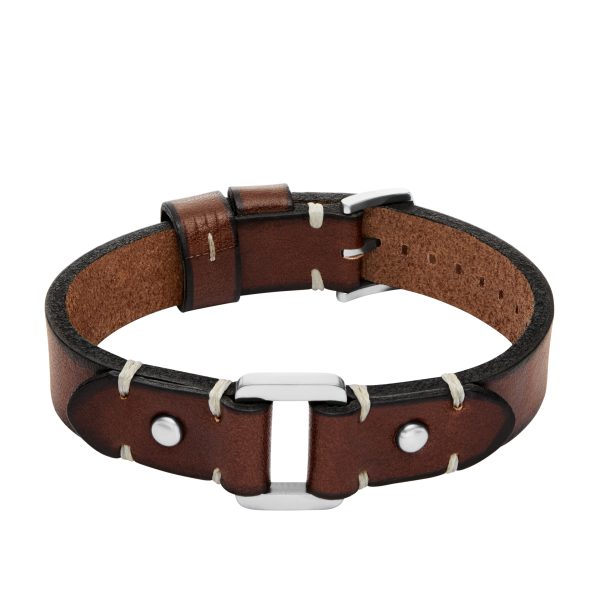 Fossil Machine Rugged Stainless Steel and Brown Leather Strap Bracelet - Preorder