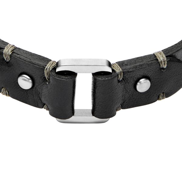 Fossil Machine Rugged Stainless Steel and Black Leather Strap Bracelet - Preorder